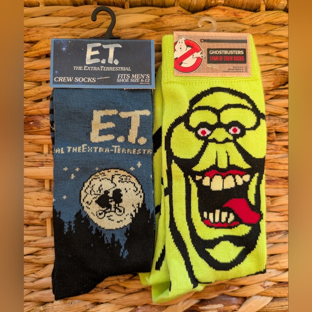 NWT Men's Novelty Socks Bundle of 2 E.T Extra Terrestrial & Ghostbusters